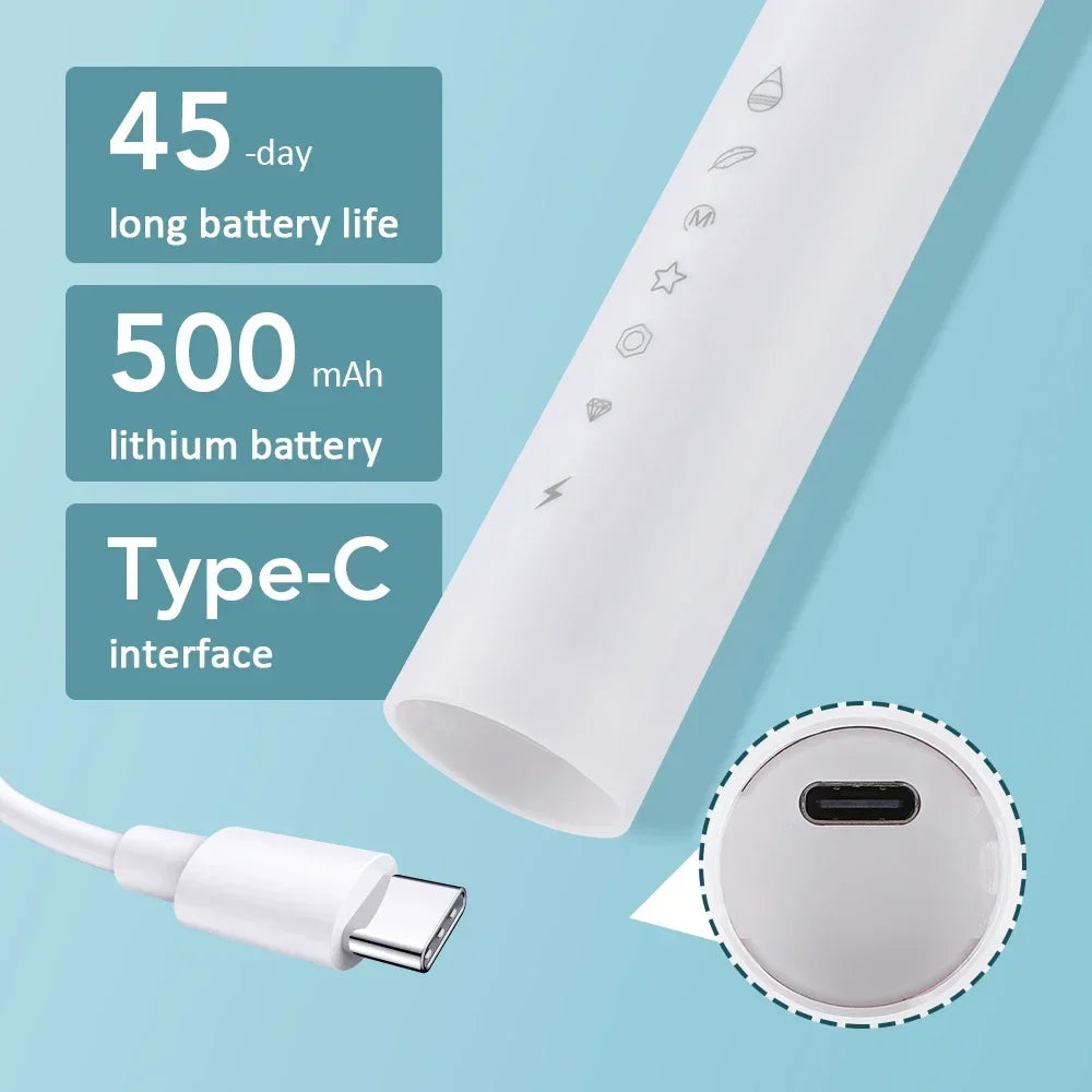 Six Modes Electric Ultrasonic Toothbrush IPX67 Home Soft Hair USB