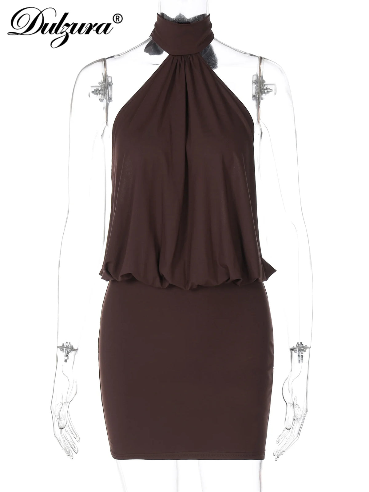 Dulzura Summer Fashion Sexy Halter Sleeveless Lace Up Backless Bodycon