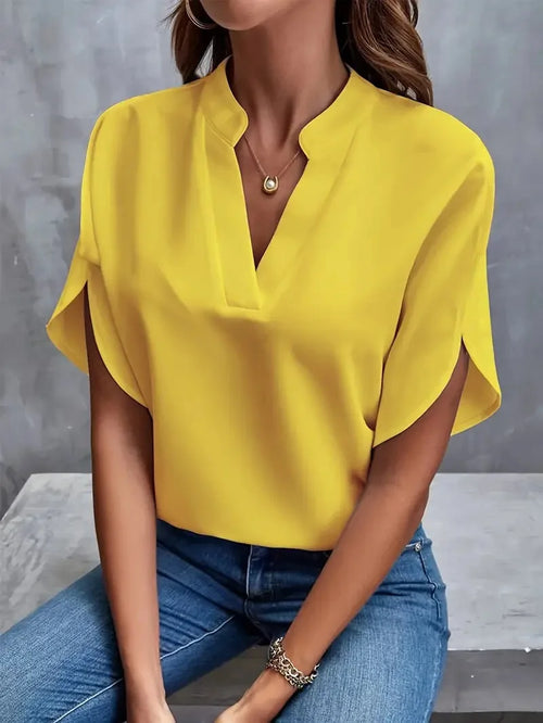 VEITCHE Summer Women Casual Solid Blouse Women Fashion V-neck Half
