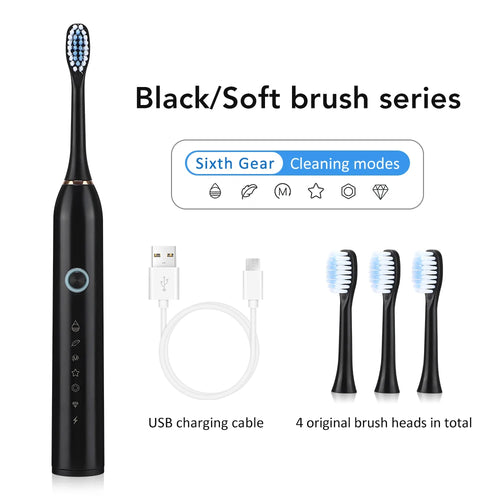 Six Modes Electric Ultrasonic Toothbrush IPX67 Home Soft Hair USB