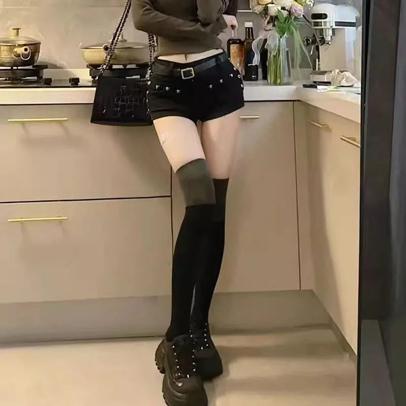 Black Sexy Low Waist Y2K Jean Shorts Woman Punk Gothic Popular Denim