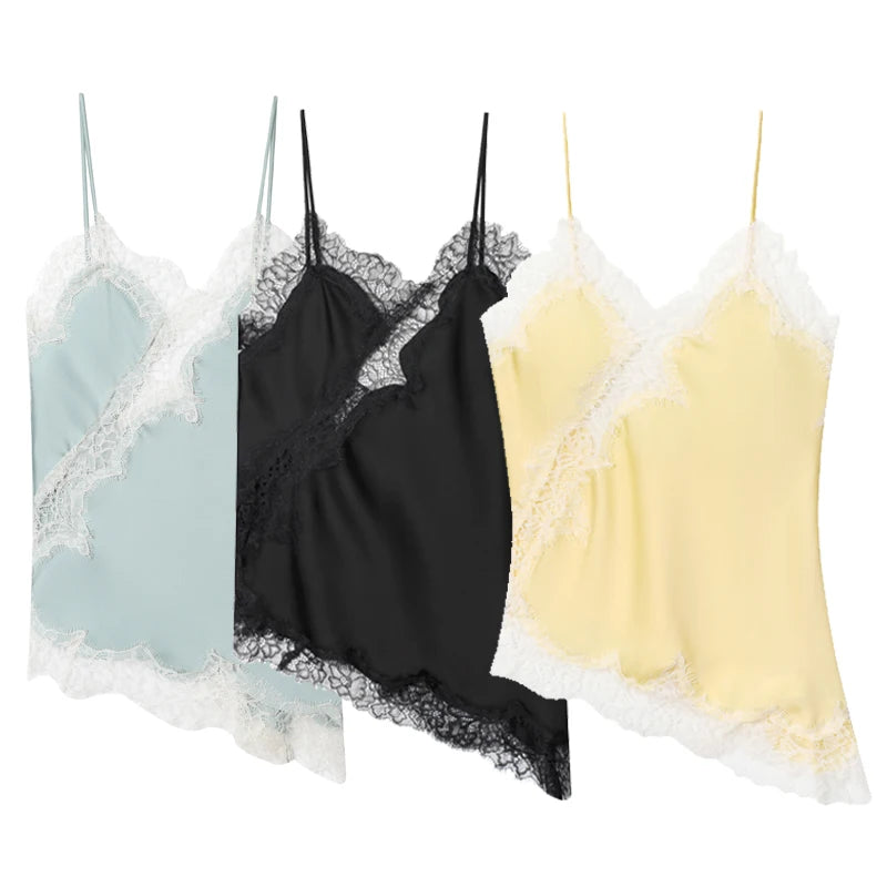 HXAO 2025 Woman Asymmetrical Slip Top Women Sexy Black Yellow Blue Top
