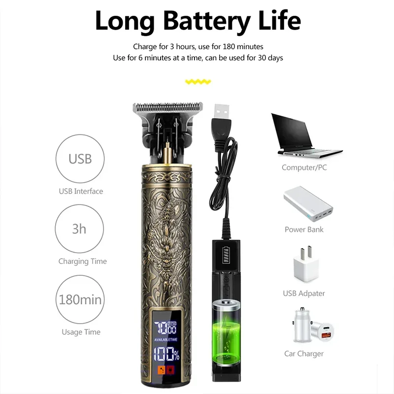 New！T9 Electric Hair Trimmer/Accessories | USB Professional Shaver |