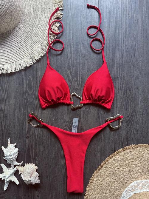 Sexy Halter Micro Bikini 2026 Women Swimsuit Solid Swimwear Thong