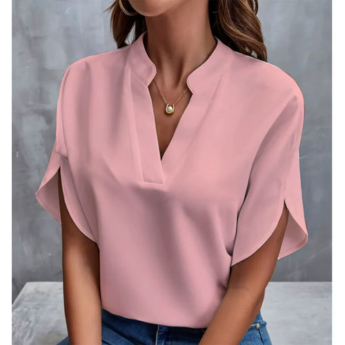 VEITCHE Summer Women Casual Solid Blouse Women Fashion V-neck Half