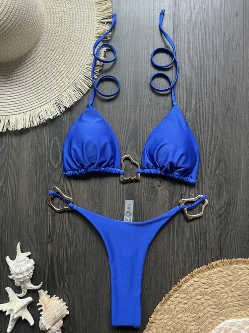 Sexy Halter Micro Bikini 2026 Women Swimsuit Solid Swimwear Thong