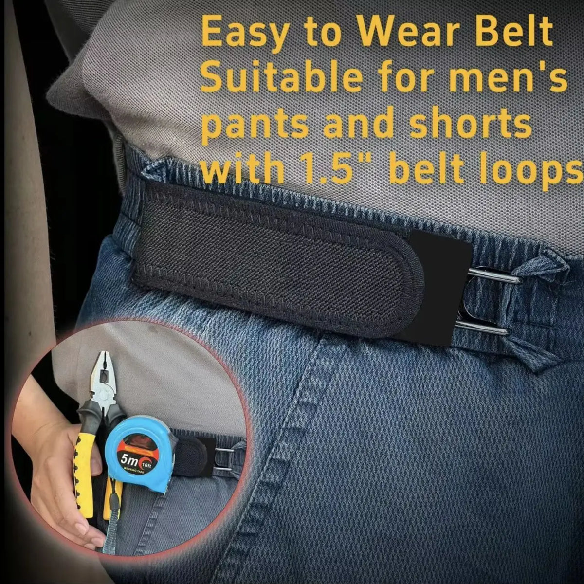 Portable Belt Buckle Unisex Elastic Waist Belt, Metal Hook Buckle-Free