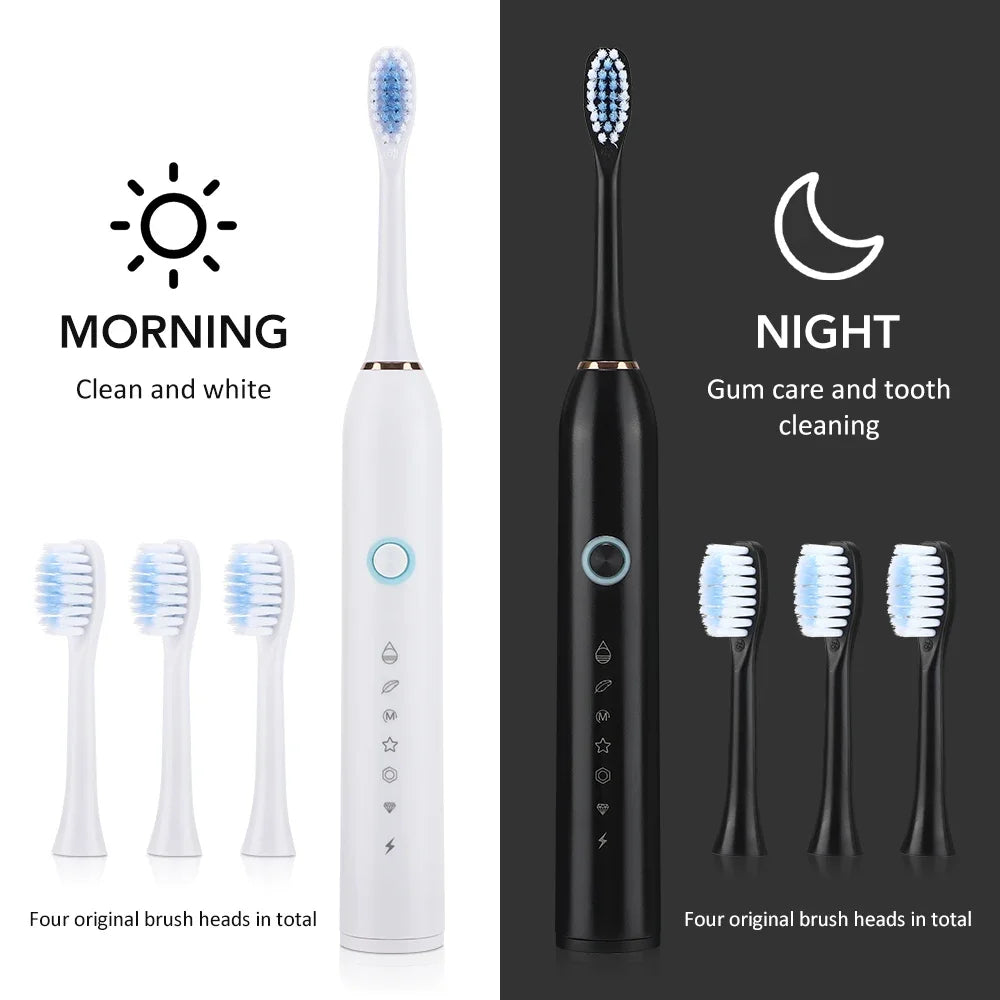 Six Modes Electric Ultrasonic Toothbrush IPX67 Home Soft Hair USB