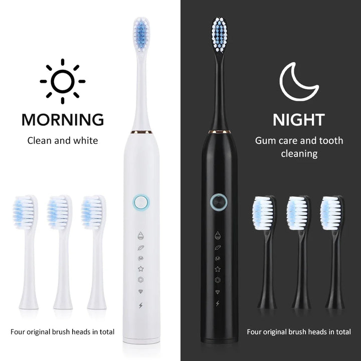 Six Modes Electric Ultrasonic Toothbrush IPX67 Home Soft Hair USB