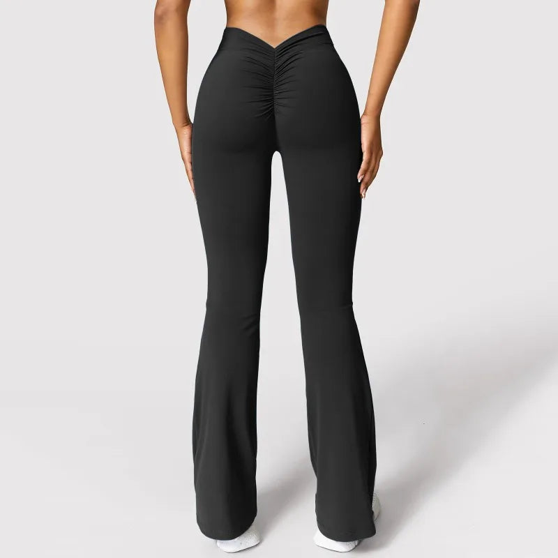 Fashion Micro Horn Leggings Women V-back Waist Sports Pants High Waist