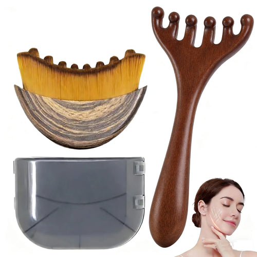Lymphatic Contour Face Brush & Wooden Meridian Massage Comb