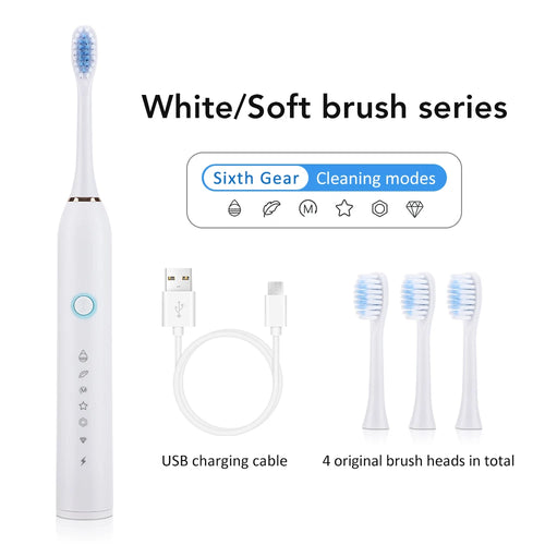 Six Modes Electric Ultrasonic Toothbrush IPX67 Home Soft Hair USB