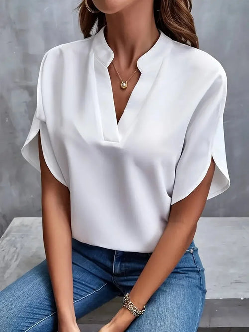 VEITCHE Summer Women Casual Solid Blouse Women Fashion V-neck Half