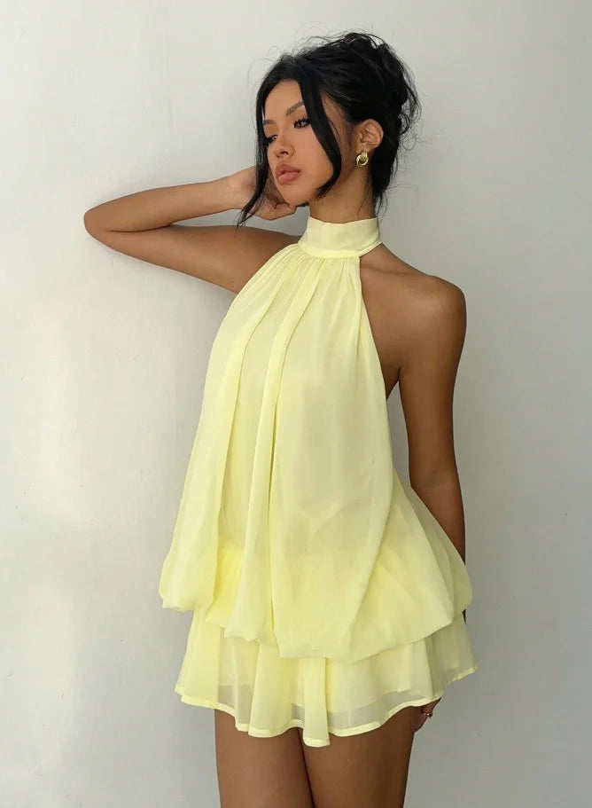 Women's Vacation Slim Fit Fashion Sexy Backless Halter Tie Waist