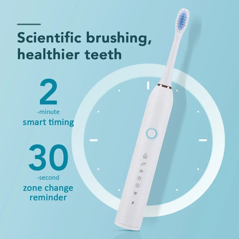 Six Modes Electric Ultrasonic Toothbrush IPX67 Home Soft Hair USB