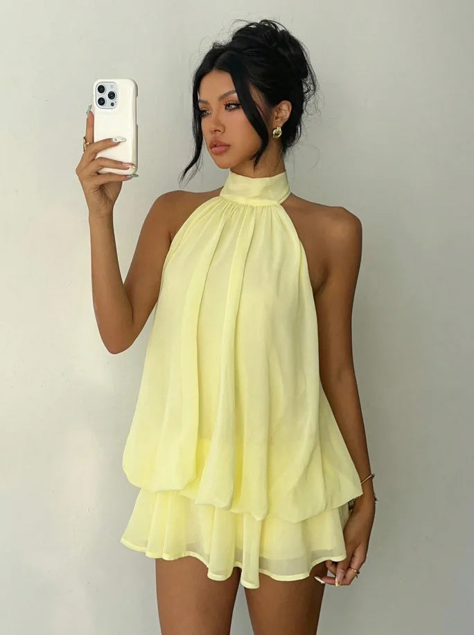 Women's Vacation Slim Fit Fashion Sexy Backless Halter Tie Waist