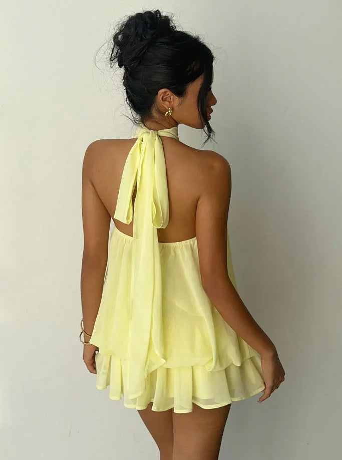 Women's Vacation Slim Fit Fashion Sexy Backless Halter Tie Waist