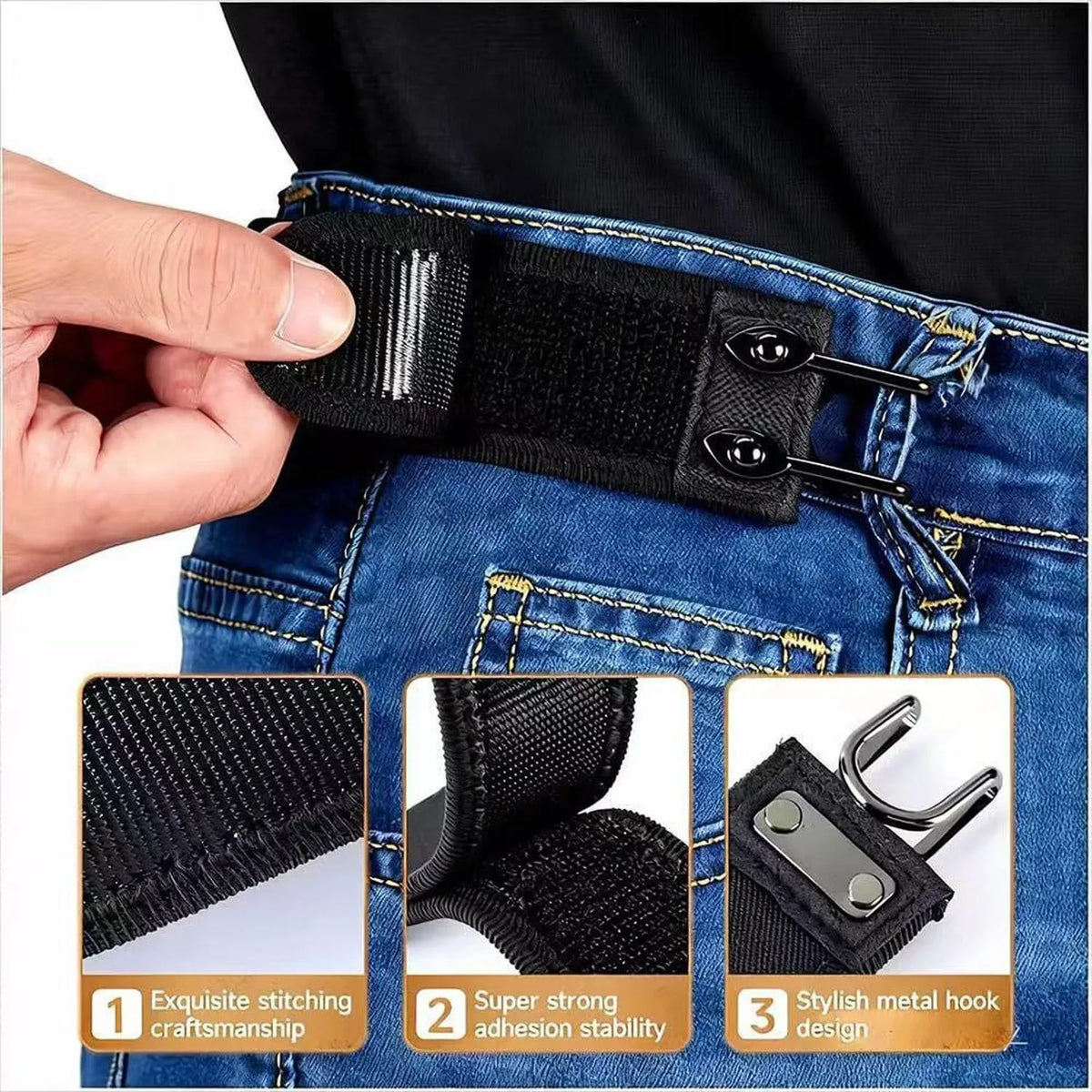 Portable Belt Buckle Unisex Elastic Waist Belt, Metal Hook Buckle-Free