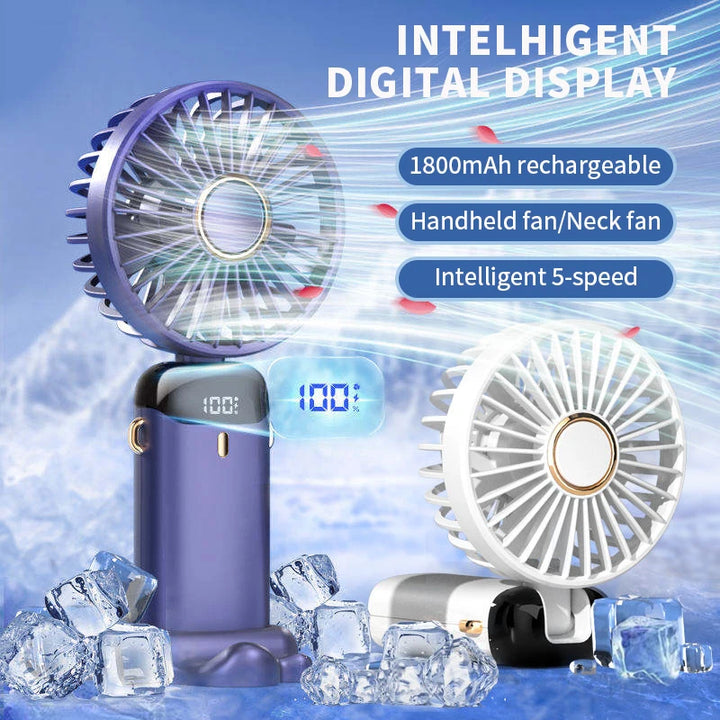 Portable Handheld Mini Fan Foldable Neck Hanging Fans 5 Speed USB