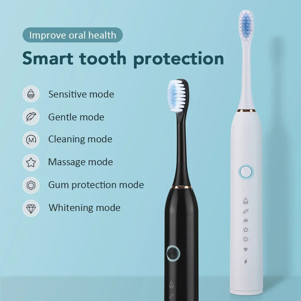 Six Modes Electric Ultrasonic Toothbrush IPX67 Home Soft Hair USB