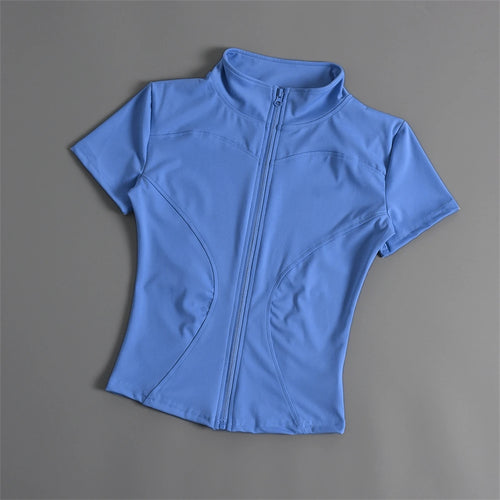 Casual Slim Sports Coat For Women Short Sleeve Solid Zipper Tops