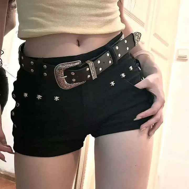 Black Sexy Low Waist Y2K Jean Shorts Woman Punk Gothic Popular Denim