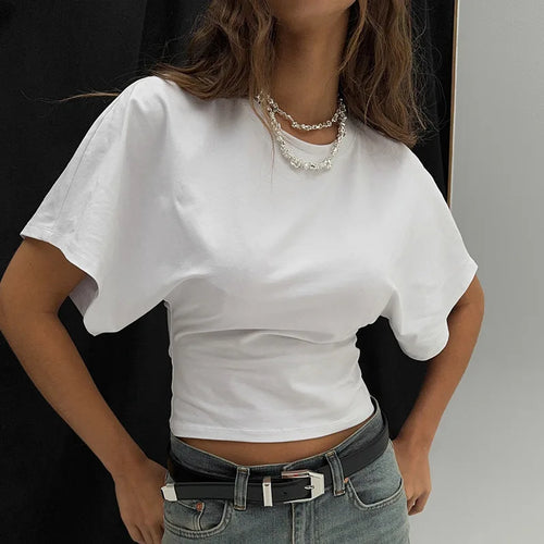 Fashion Casual Solid Gray Cropped T-shirt 2025 Woman Clothes O-neck
